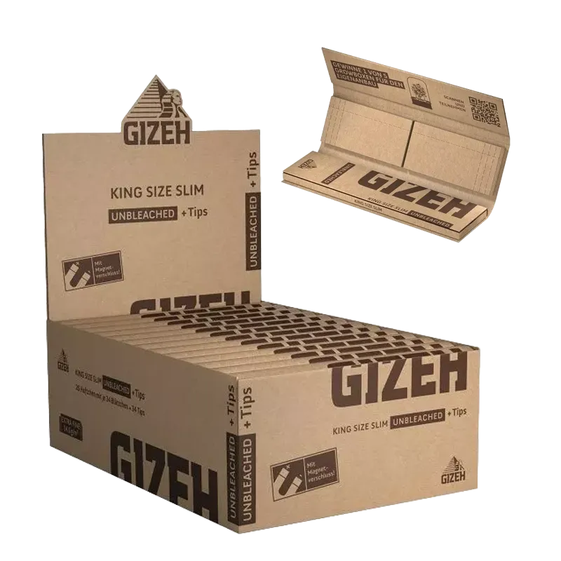 Gizeh Unbleached King Size Slim & Tips VE: 26 Heftchen + 34 Blättchen + 34 Tips
