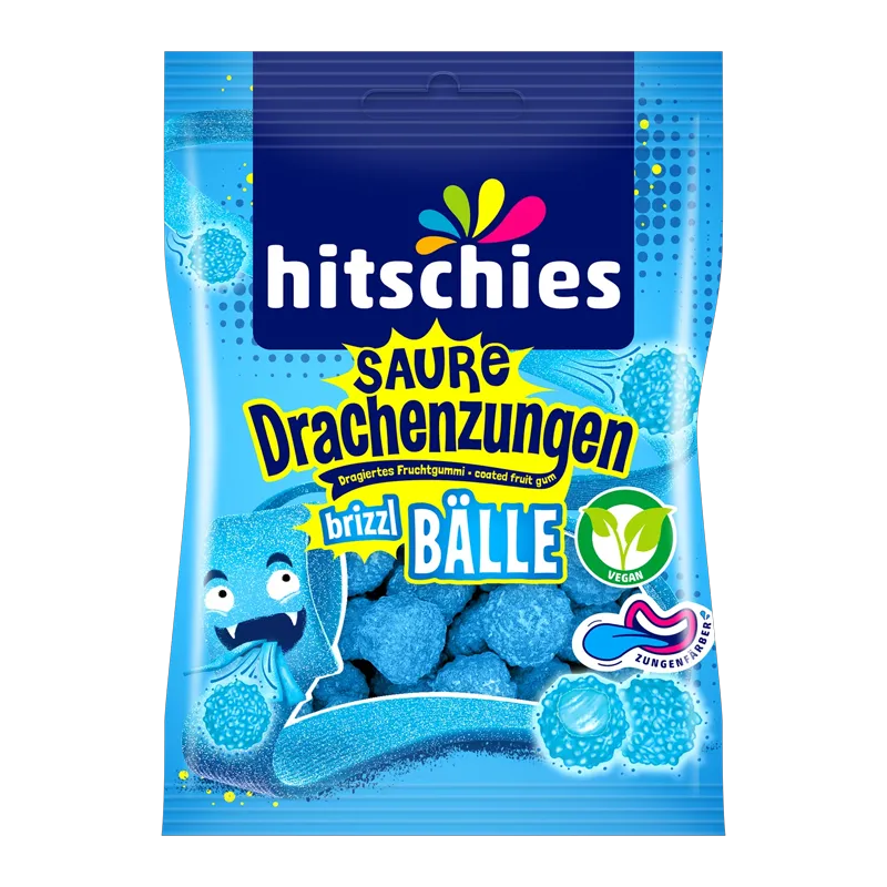 Hitschies Saure Drachenzungen brizzl Bälle Blau VE: 12 Stück a 100g