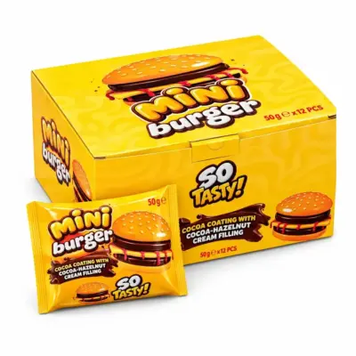 Mini Burger Cocoa Coating Cream Fill Display VE: 12 Stück x 50g